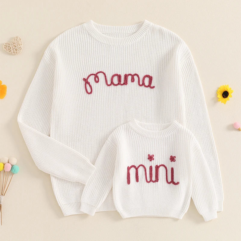 Lioraitiin Family Matching Sweaters Mommy and Me Embroidered Knitwear