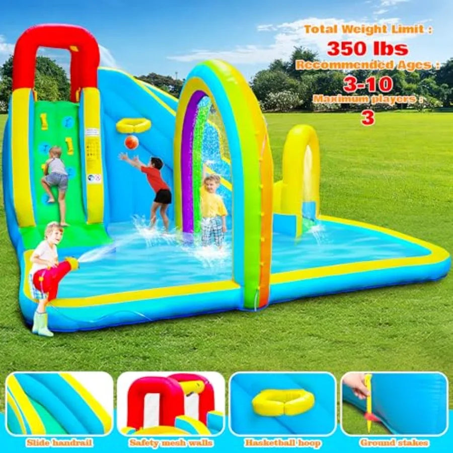 Inflatable Outdoor Water Park With Slide Sprinkler And Climbing Wall