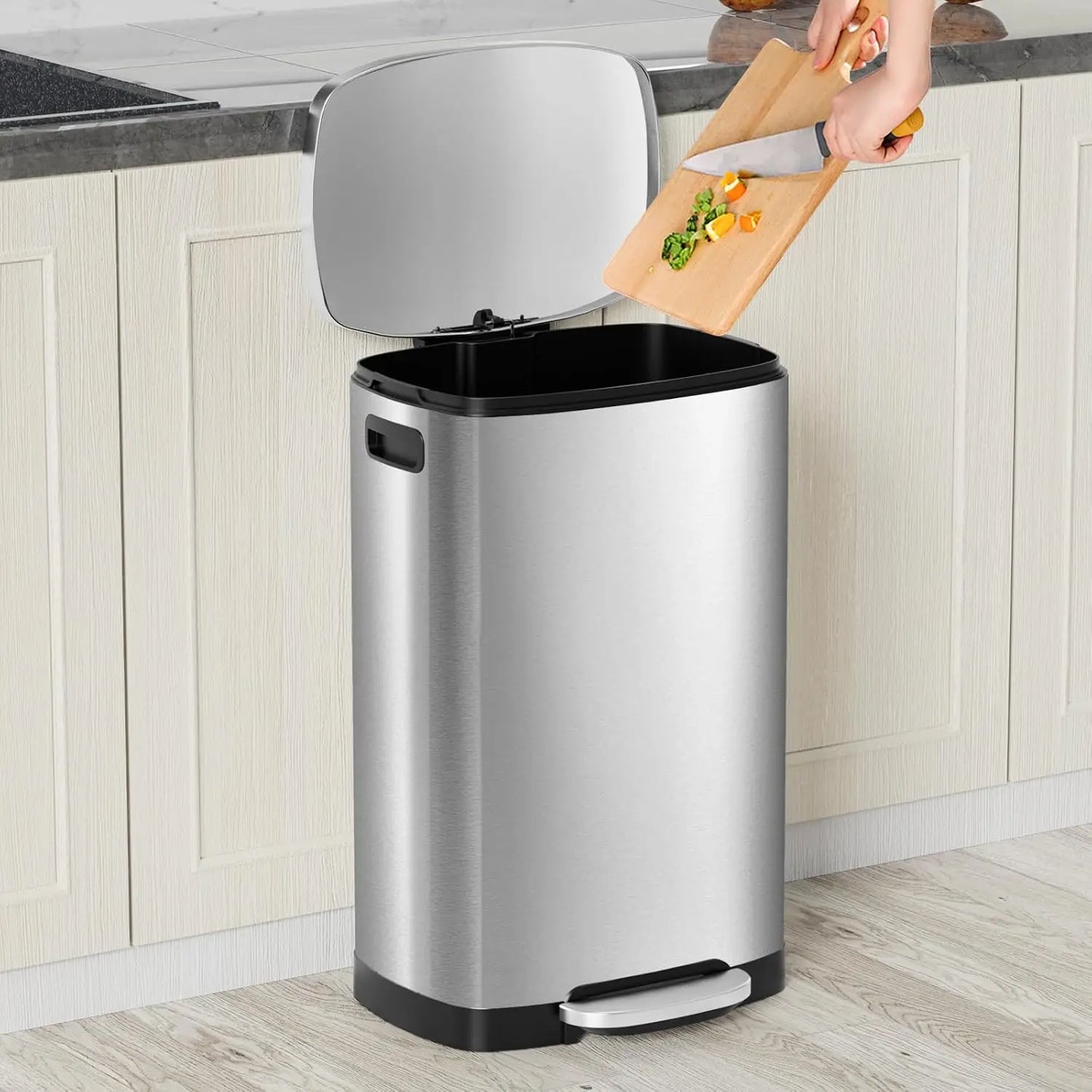 13 Gallon Trash Can with Lid, Trash Can with Removable Inner Bucket and Lid Soft Close, Pedal Rubbish Bin for Home Office