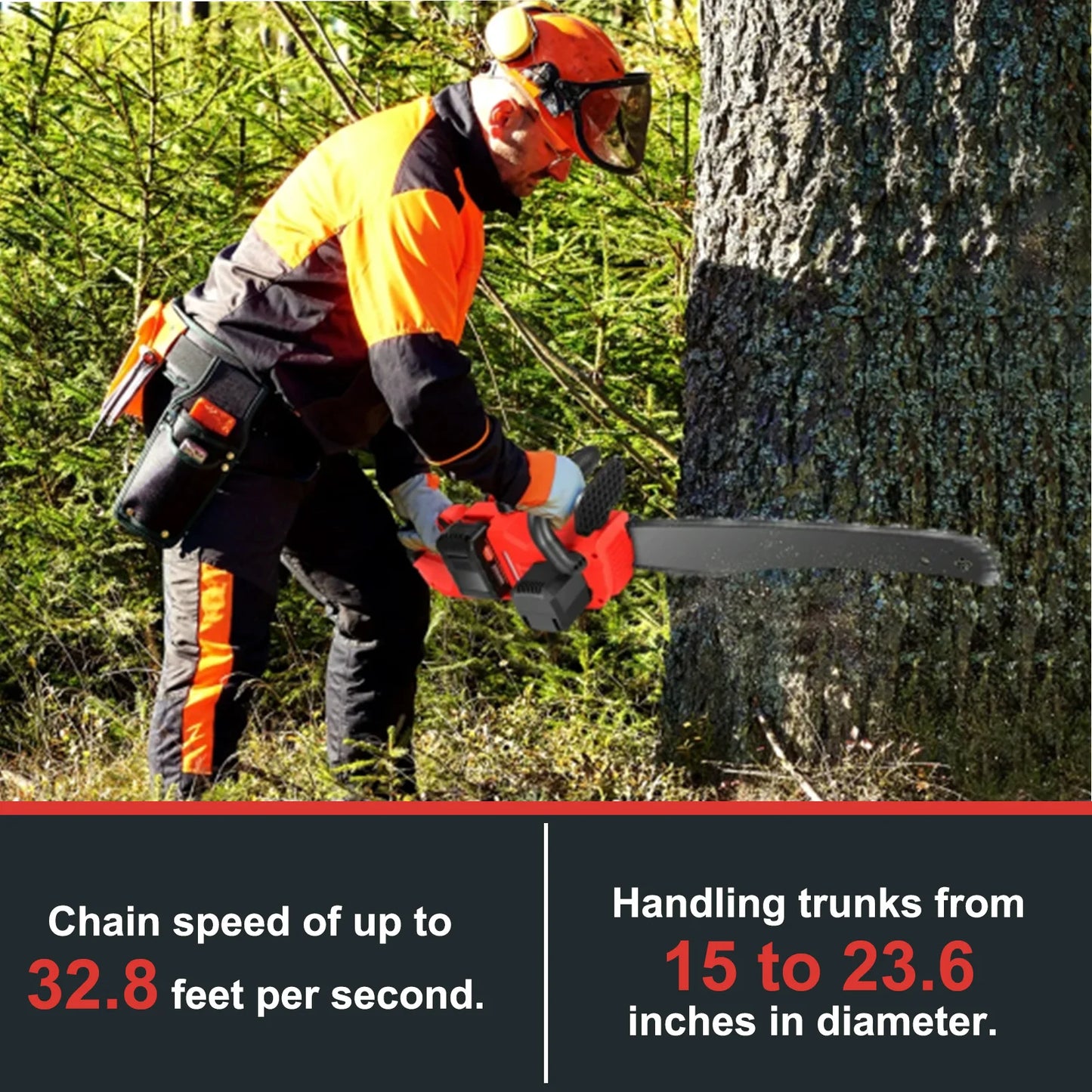 16 Inch Electric Chainsaw Cordless 42V 1350W Brushless Two Batteries 3 Chains 2 Chargers for Woodworking Cutting Tree Trimming