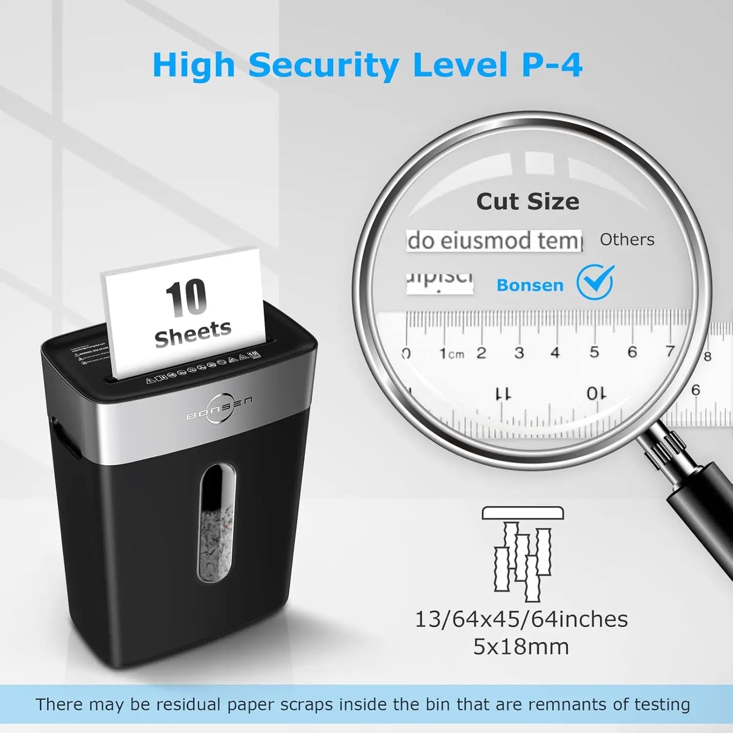 BONSEN 10-Sheet Cross-Cut Home Office Shredder P-4 Security suit for Credit Card,Staples & Clips, Quiet with Jam-Proof&4 Gal Bin