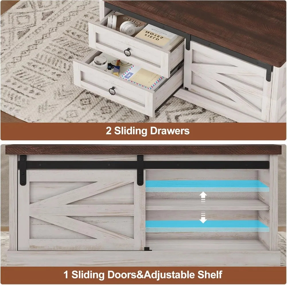 39.4'' Lift Top Coffee Table with Storage, Farmhouse Style, Adjustable Height & Drawers for Living Room