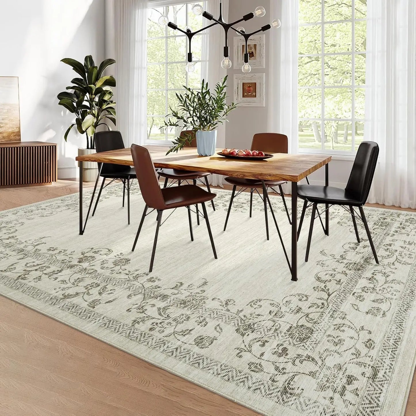 HiMISS Washable Floral Border Area Rug for Living Room Bedroom