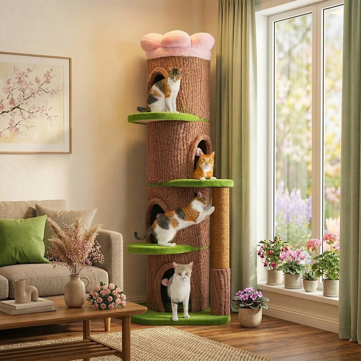 Cat Tree Tower With Four Condos And Scratching Posts