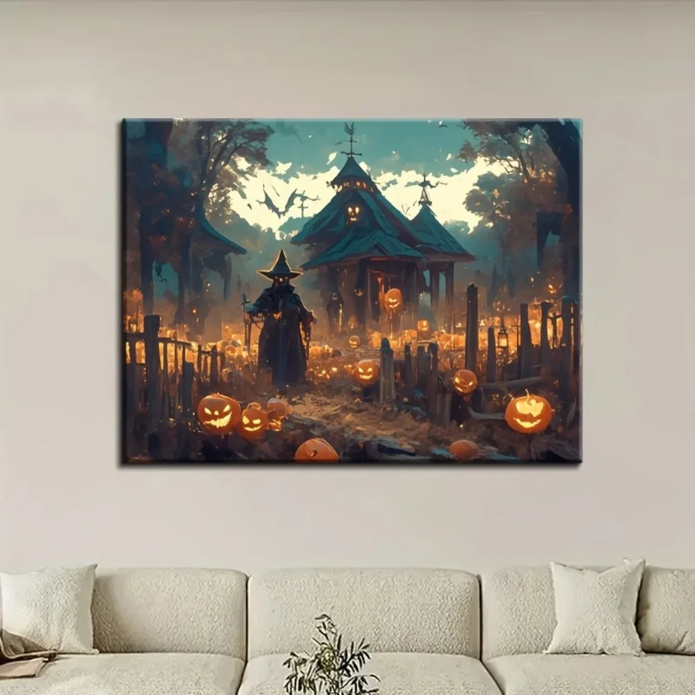 1.5 inch solid wood frame, scary Halloween ghost poster, spooky haunted house Halloween gift