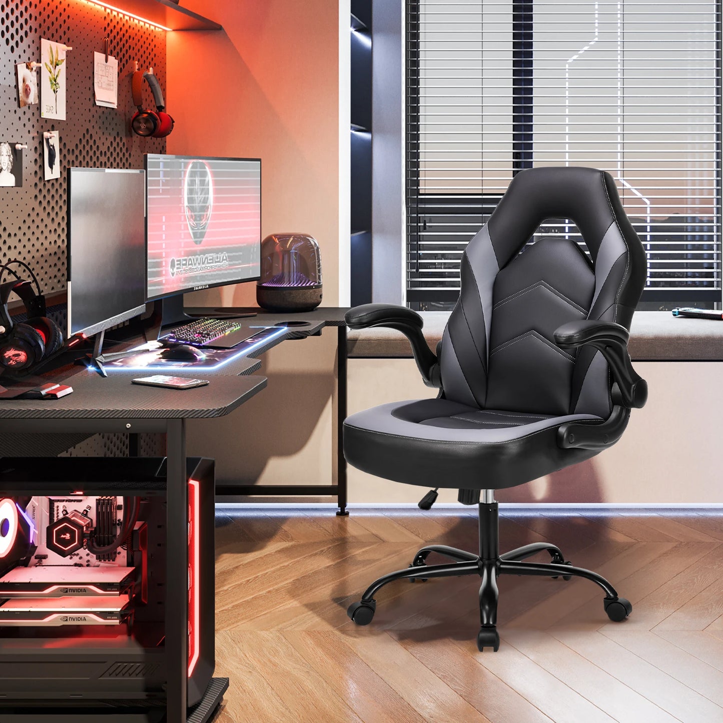 JHK Ergonomic Office Gaming Chair With Adjustable PU Leather Armrests