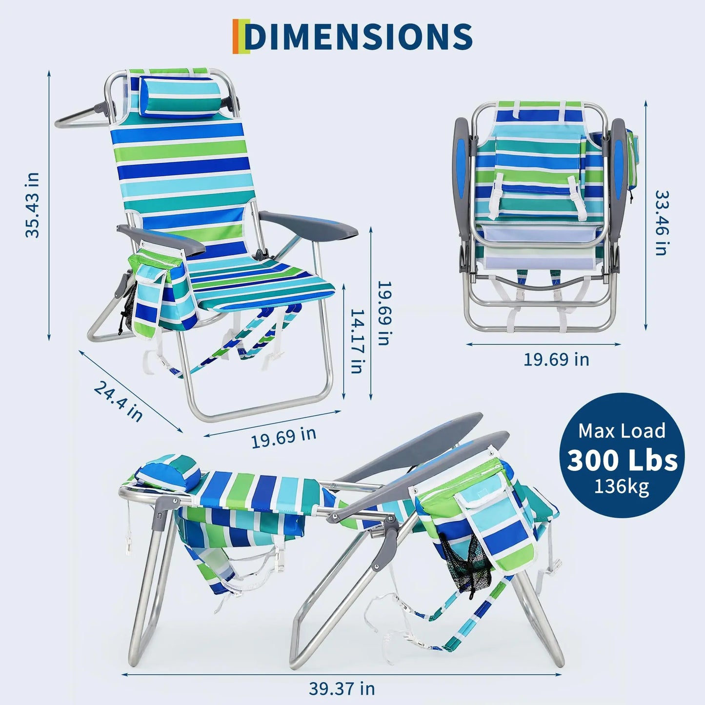 2 Pack Backpack Beach Chairs With Cooler Pouch