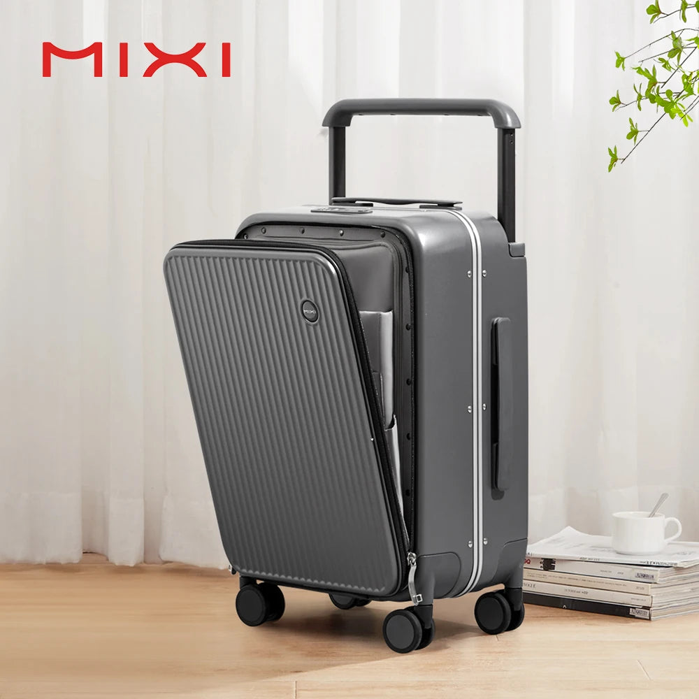 Mixi Front Laptop Pocket Carry-On Luggage With Aluminum Frame Spinner