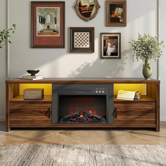 70" Electric Fireplace TV Stand for TVs Up to 75", Modern Fireplace Entertainment Center with Storage Cabinets, LED, Customized
