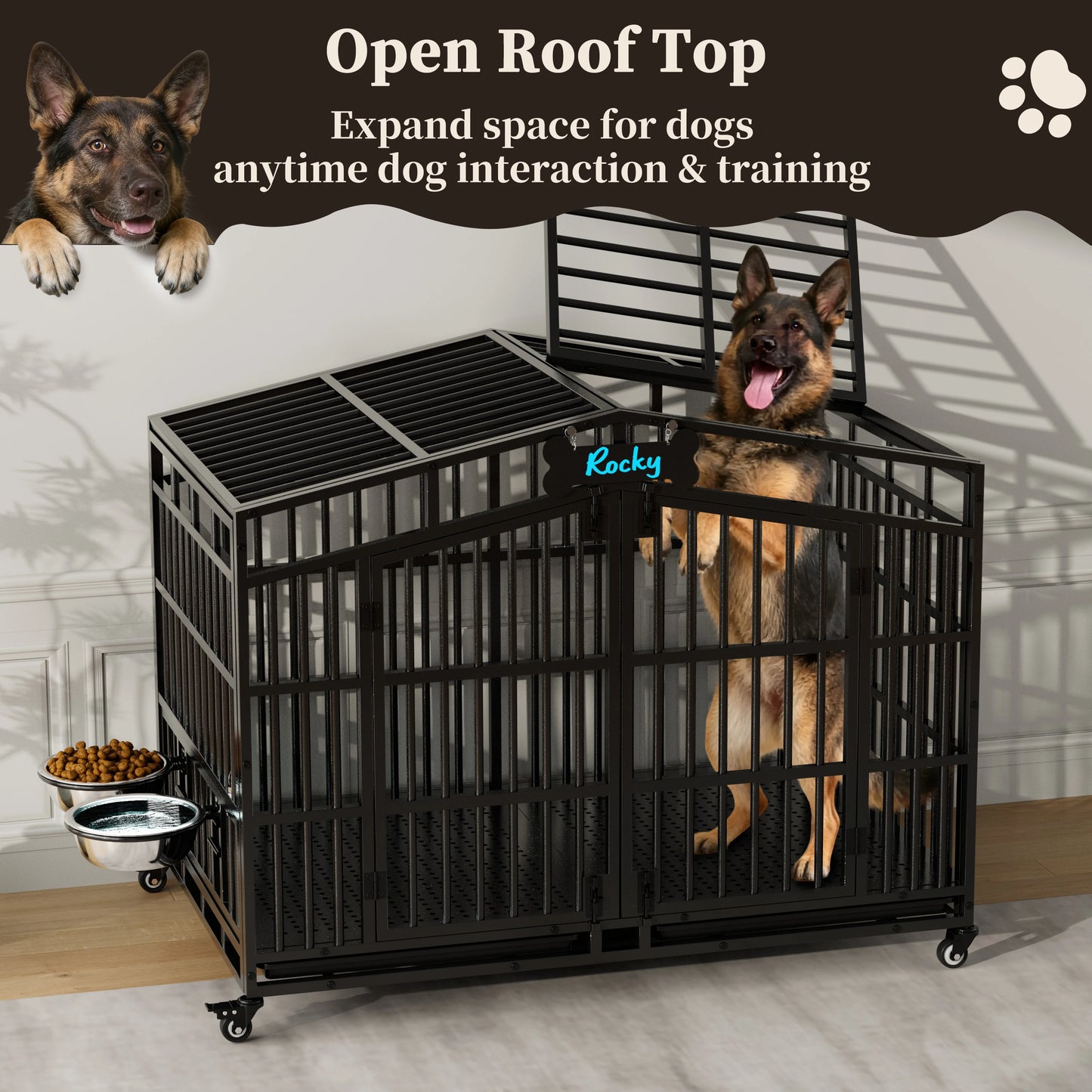 Heavy Duty Dog Crate Metal Kennel With Lockable Wheels