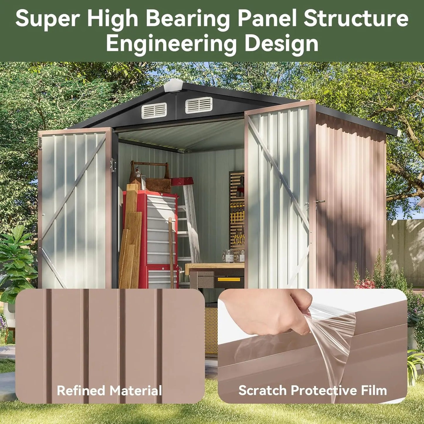 Metal Garden Outdoor Shed With Lockable Doors And Sloping Roof