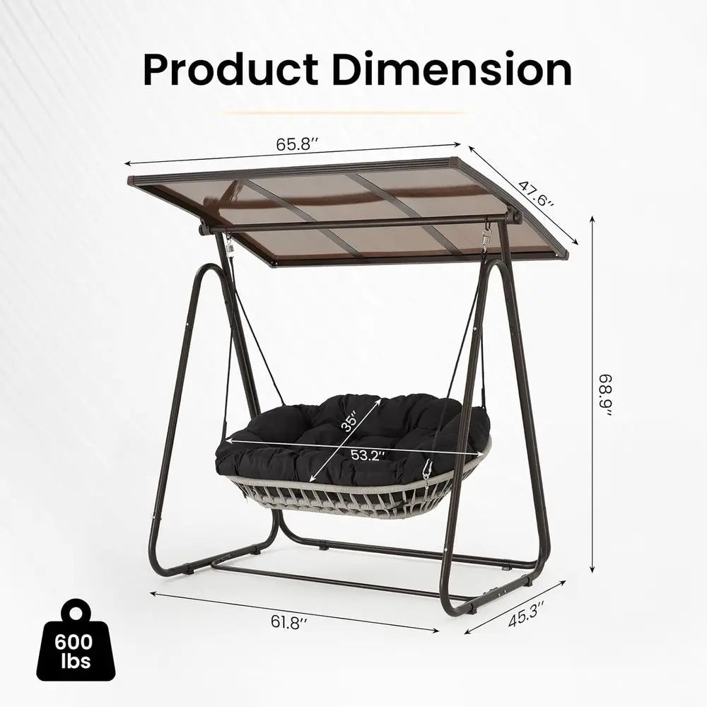 Weatherproof Rattan Swing Chair With Cushions and Adjustable Hardtop Patio