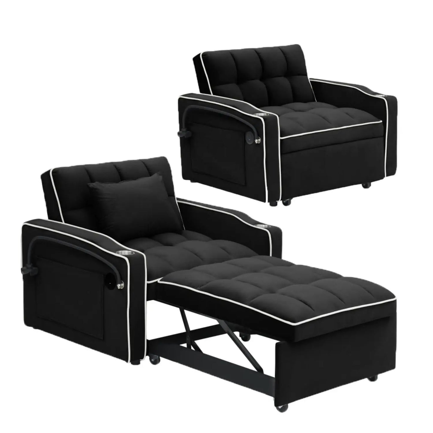 3 in 1 Modern Velvet Convertible Pull Out Sofa Bed, Upholstered Convertible Sleeper Chair Couch Bed with Adjustable, Customized