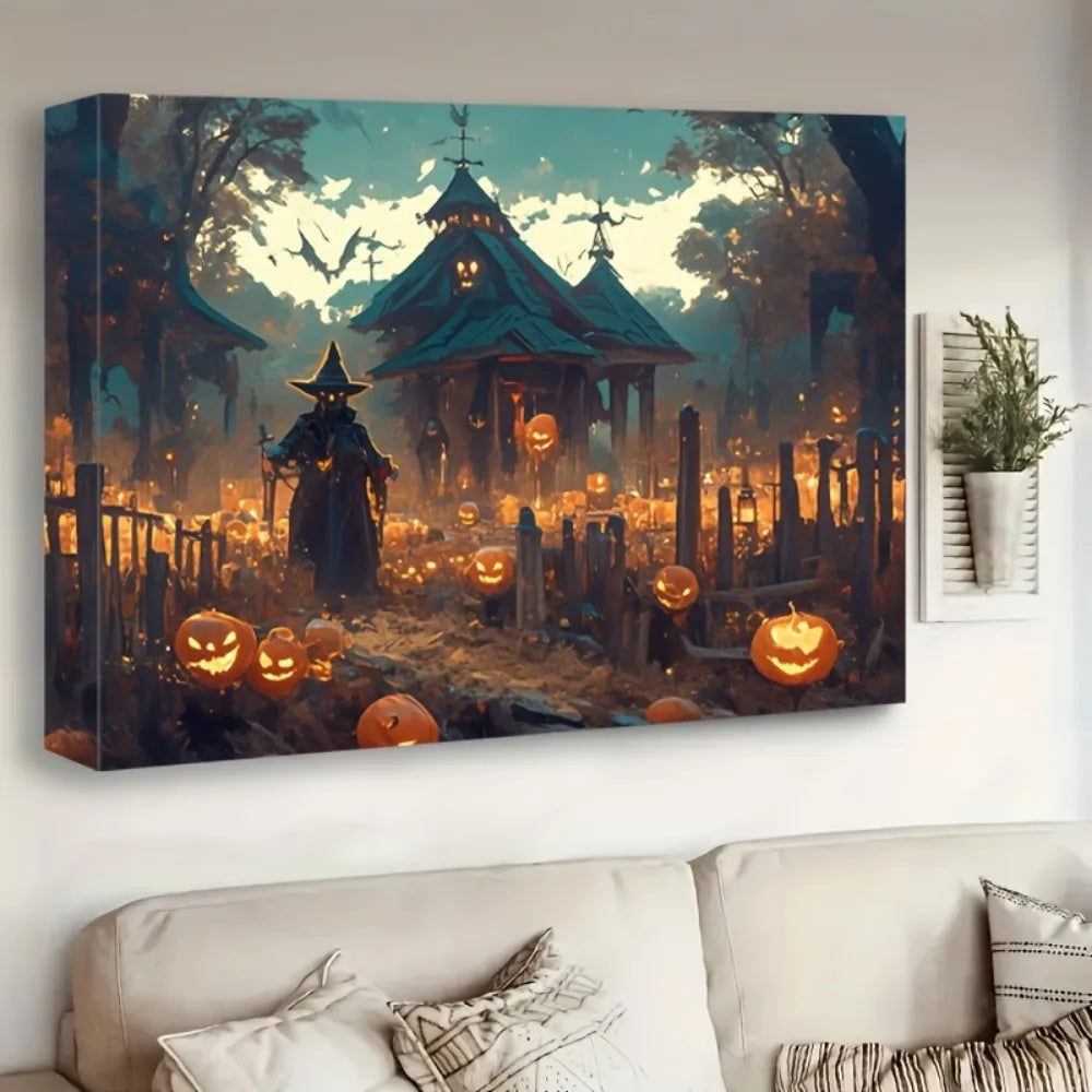 1.5 inch solid wood frame, scary Halloween ghost poster, spooky haunted house Halloween gift