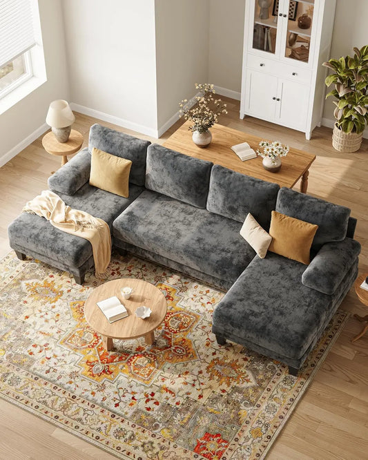 Chenille U Shaped Sectional Sofa With Double Chaise