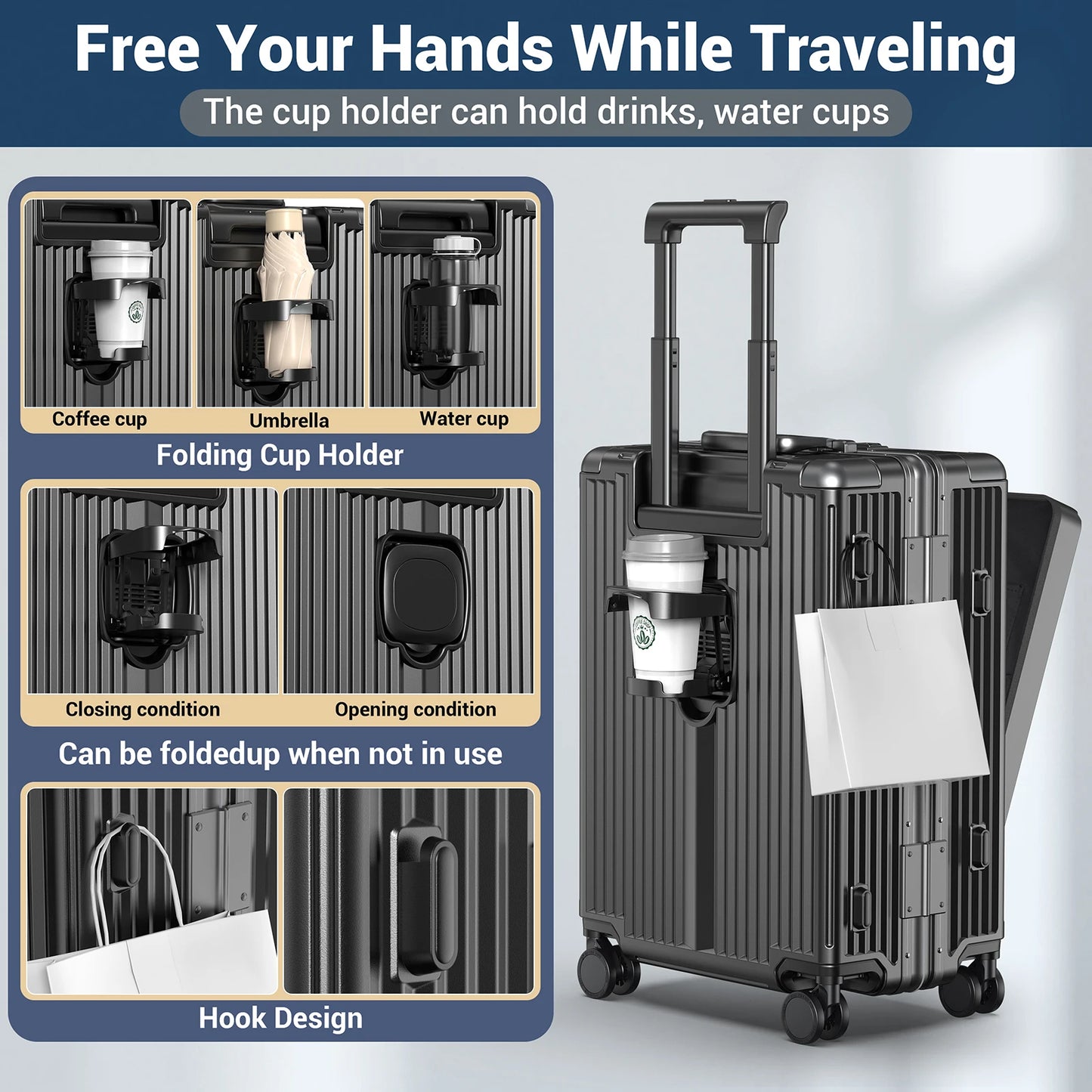 Airline Approved Aluminum Framed Carry On Luggage With Front Laptop Compartment