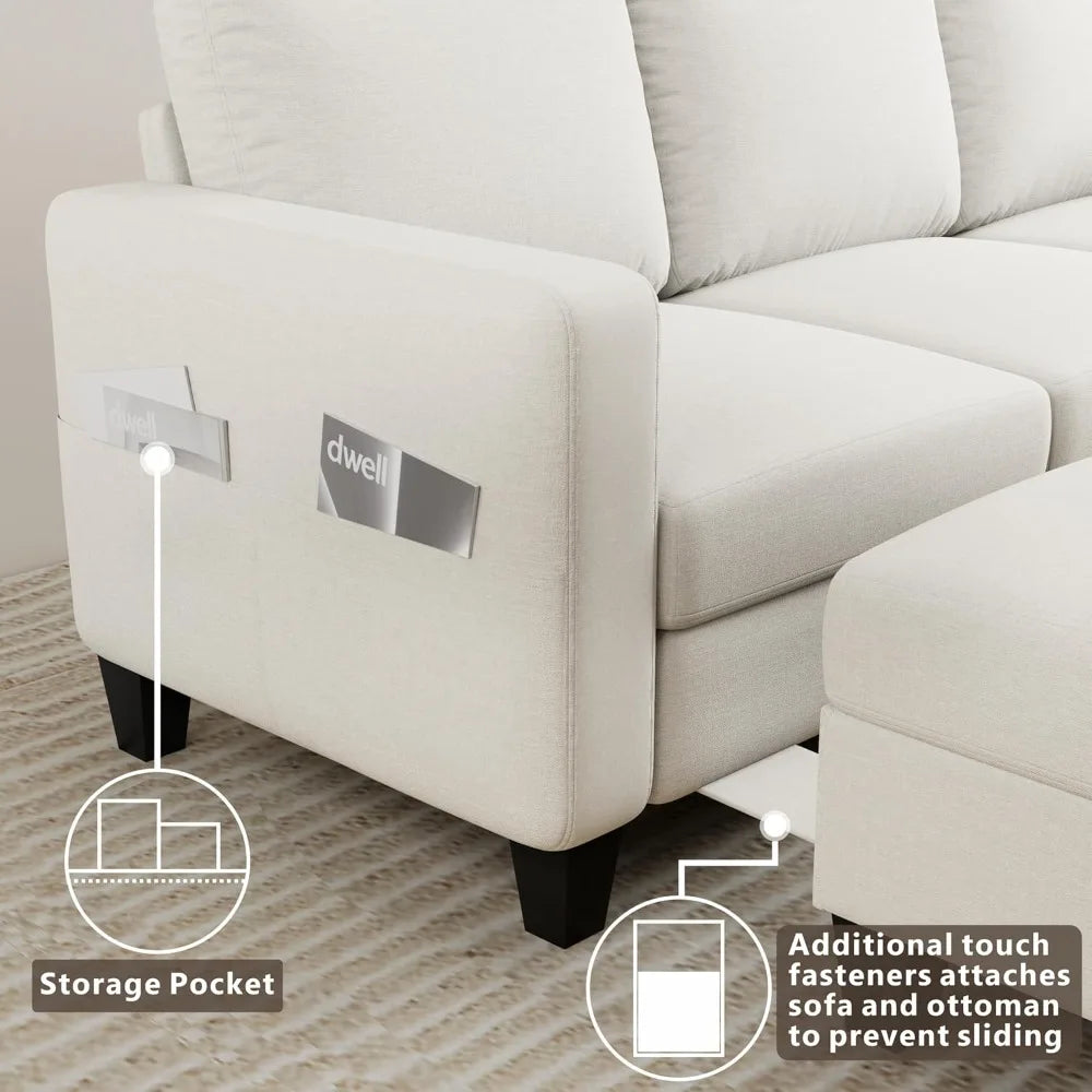 L-Shaped Sectional Sofa With Storage Ottoman For Living Room