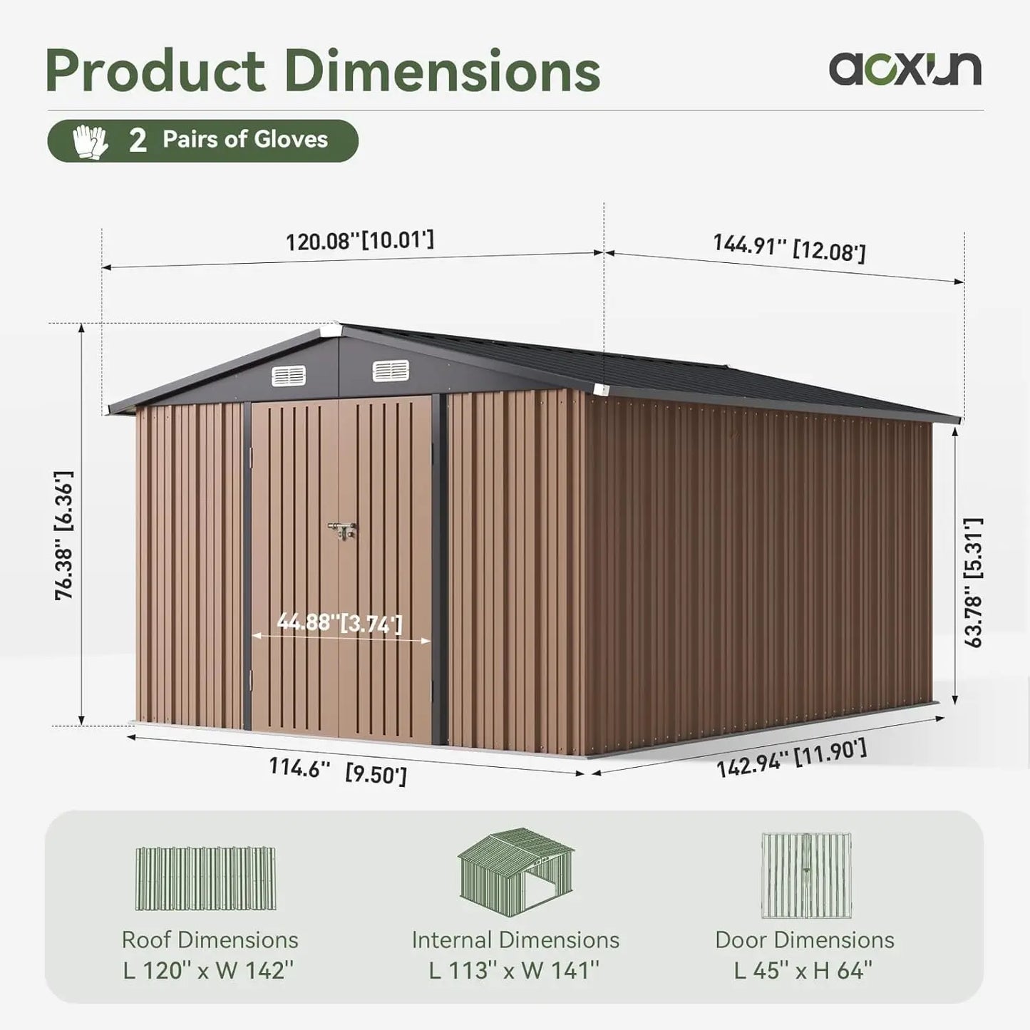 Outdoor Metal Storage Shed With Sloped Roof And Lockable Doors