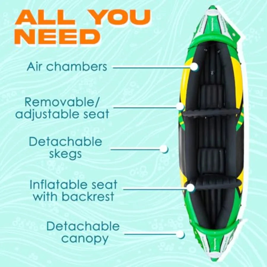 Two Person Inflatable Kayak With Detachable Sun Canopy And Paddles