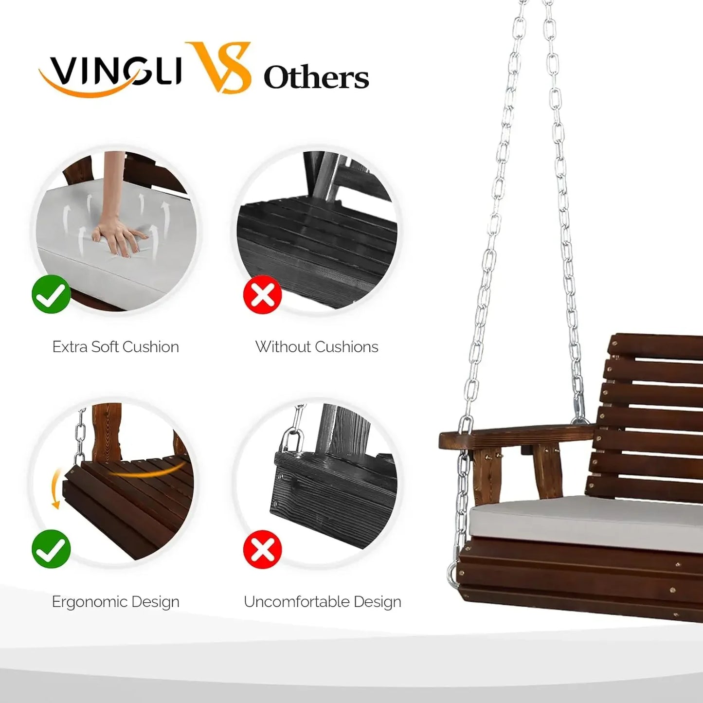 5 FT Outdoor Porch Swing with Frame, Patio Hanging Swing & Stand with Extra Cushions Heavy Duty 880 LBS for Yard,, Customized