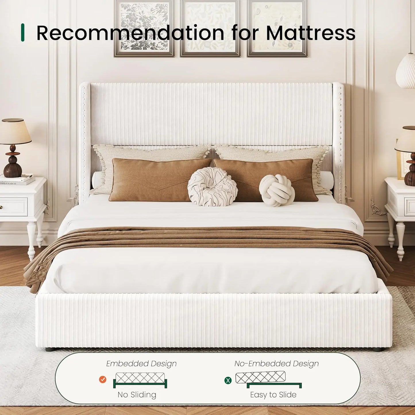 Queen Bed Frame with 4 Storage Drawers,Upholstered Bed Frame Queen Size with Headboard Corduroy Platform Bed Frame, Customized