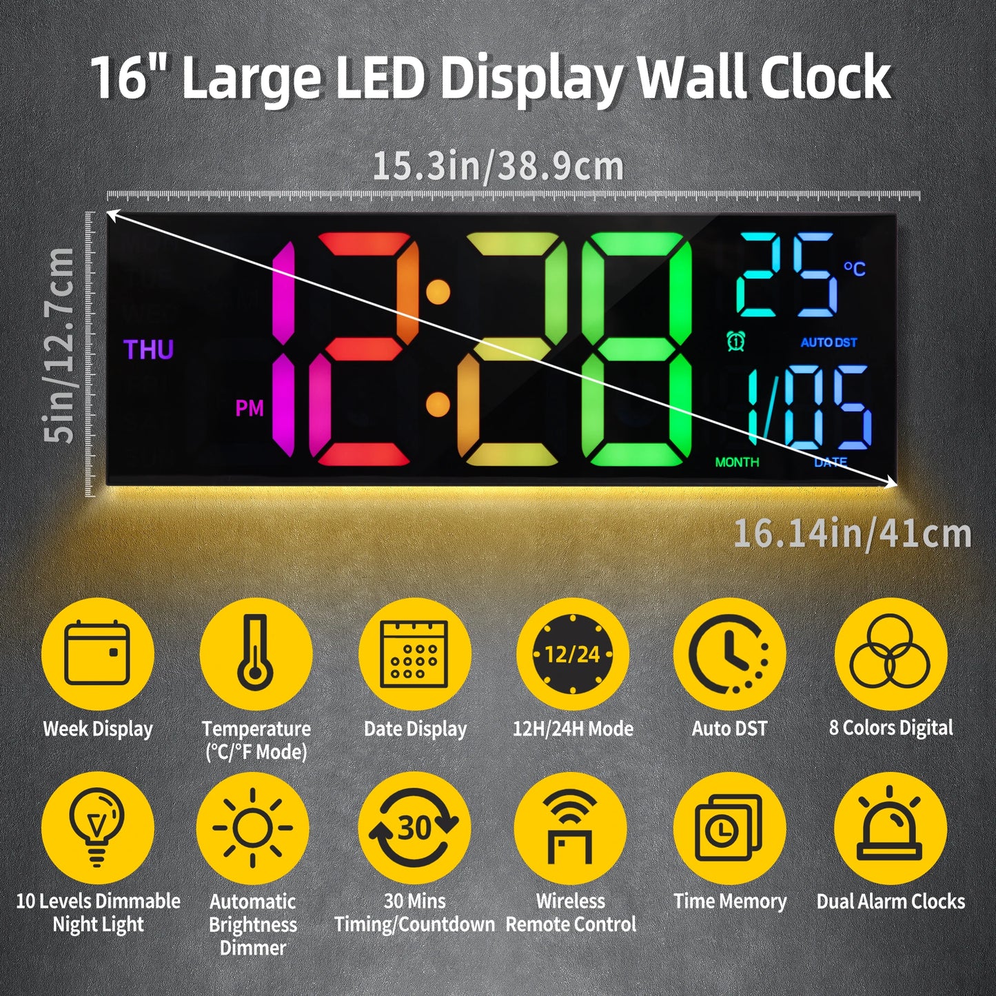 Hign-concerned Digital Wall Clock With LED Display Remote RGB Temperature