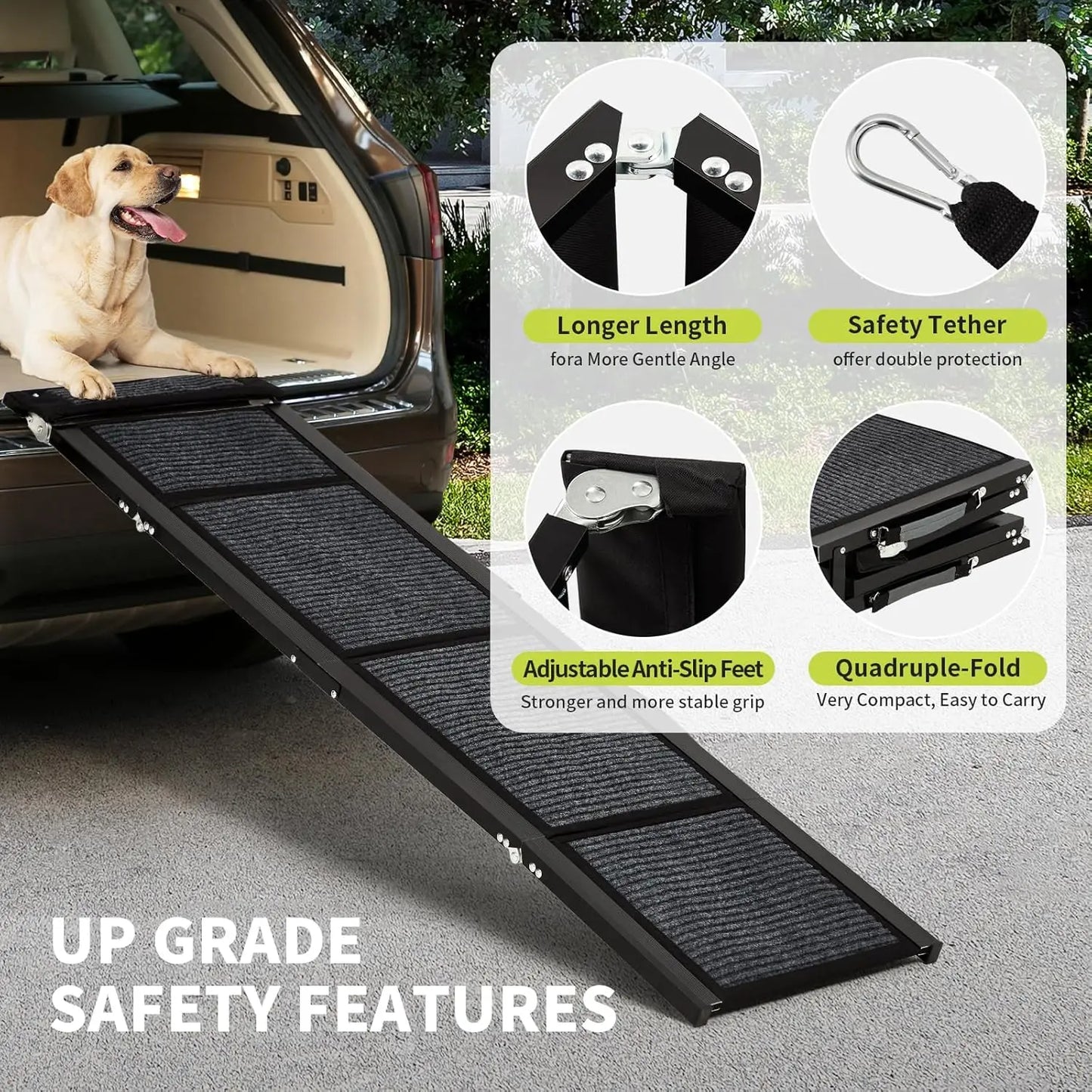HiMISS Upgraded Folding Car Dog Ramp With Non Slip Surface Up To 250 Lbs