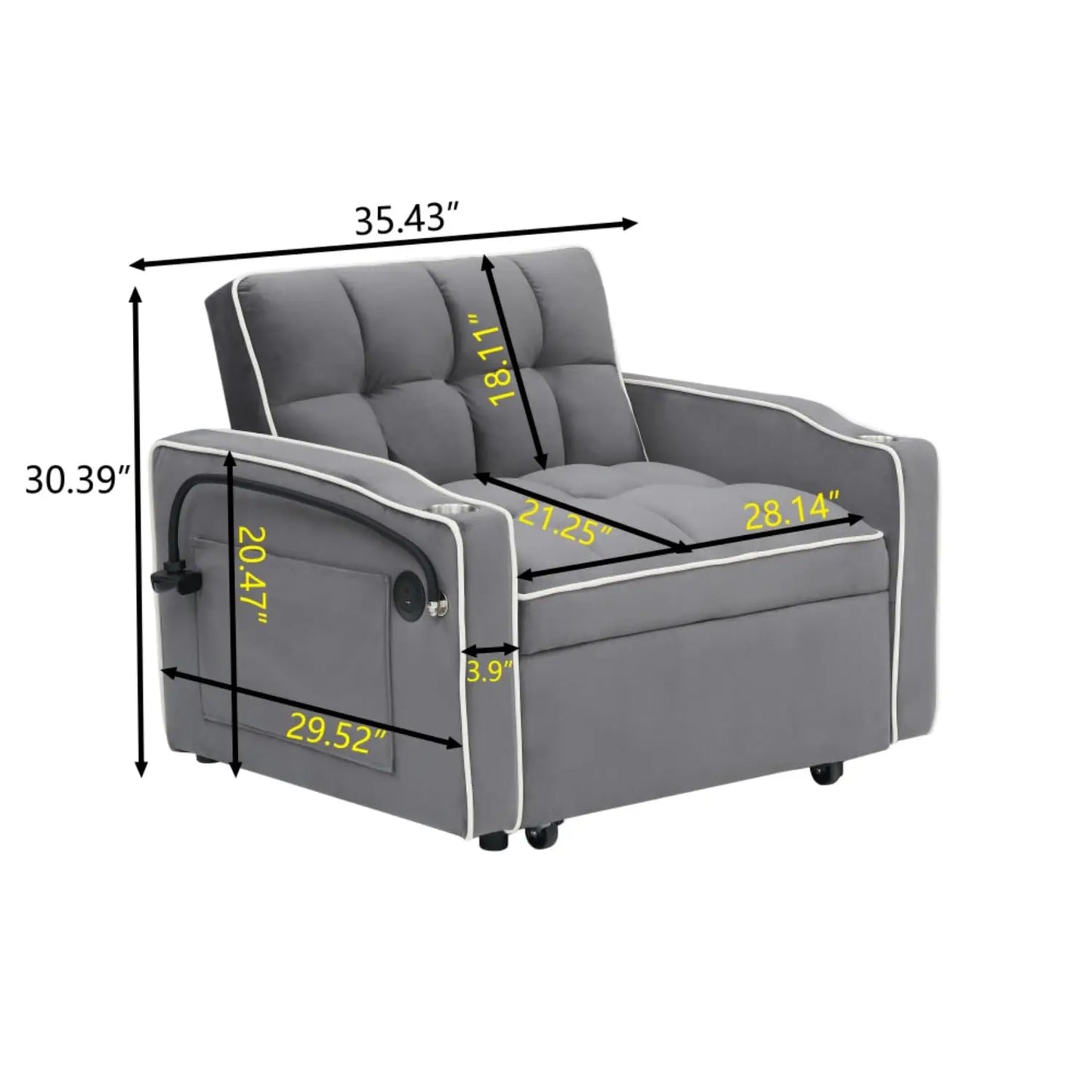 3 in 1 Modern Velvet Convertible Pull Out Sofa Bed, Upholstered Convertible Sleeper Chair Couch Bed with Adjustable, Customized