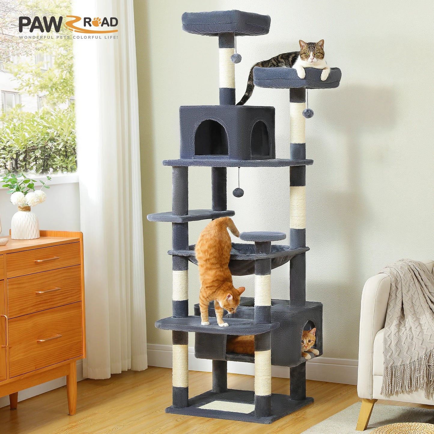 PAWZ Road Cat Tree And Tower With Sisal Posts Hammock