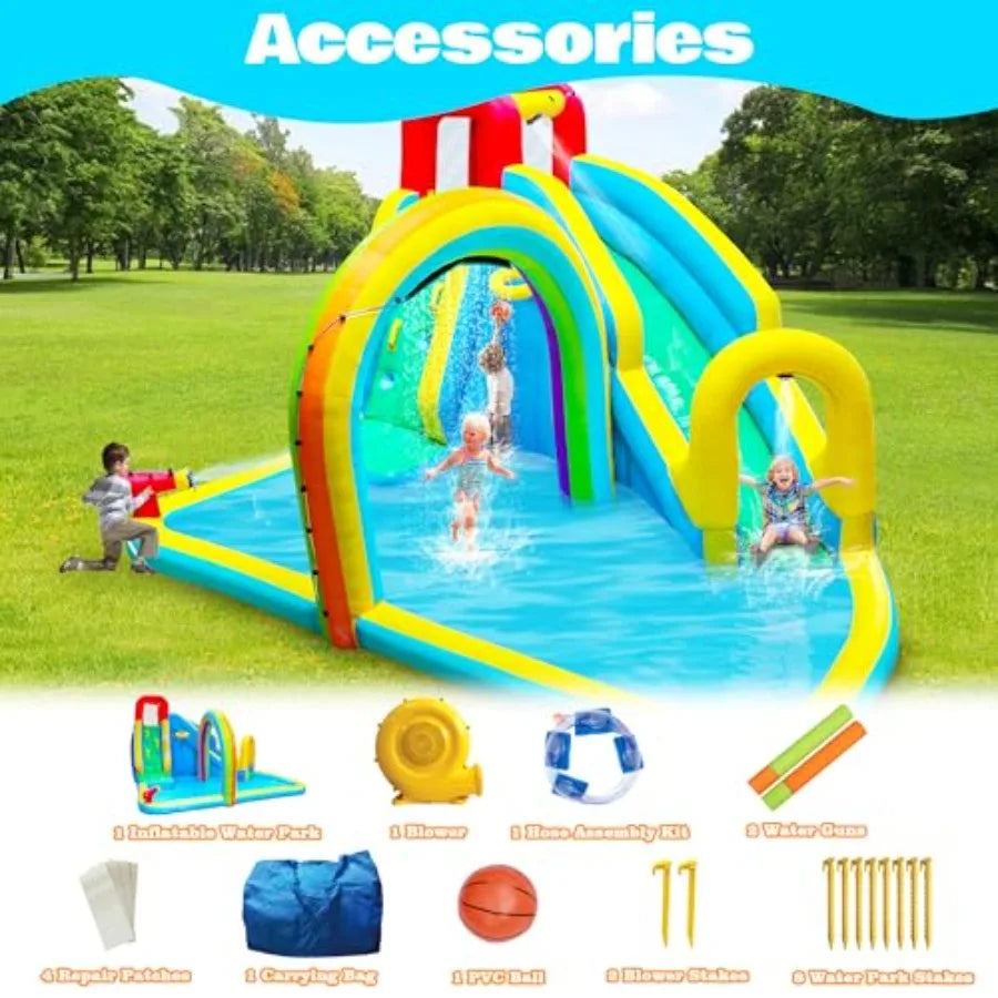 Inflatable Outdoor Water Park With Slide Sprinkler And Climbing Wall