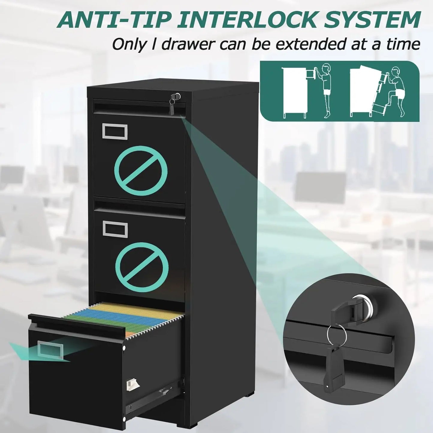 3 Drawer File Cabinet with Lock, Metal Vertical File Cabinets for Home Office, Filing Cabinet , Customized