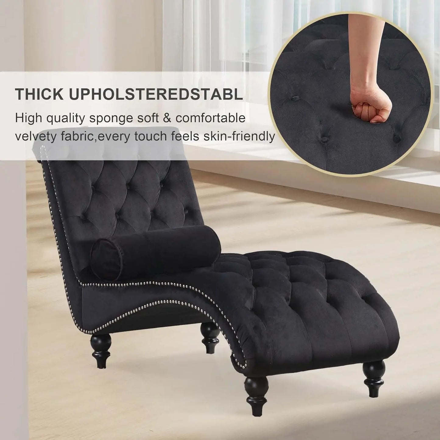 Chaise Lounge Indoor,Velvet Upholstered Lounge Chair Button-Tufted Armless Chair with Pillow, for Bedroom Living, Customized