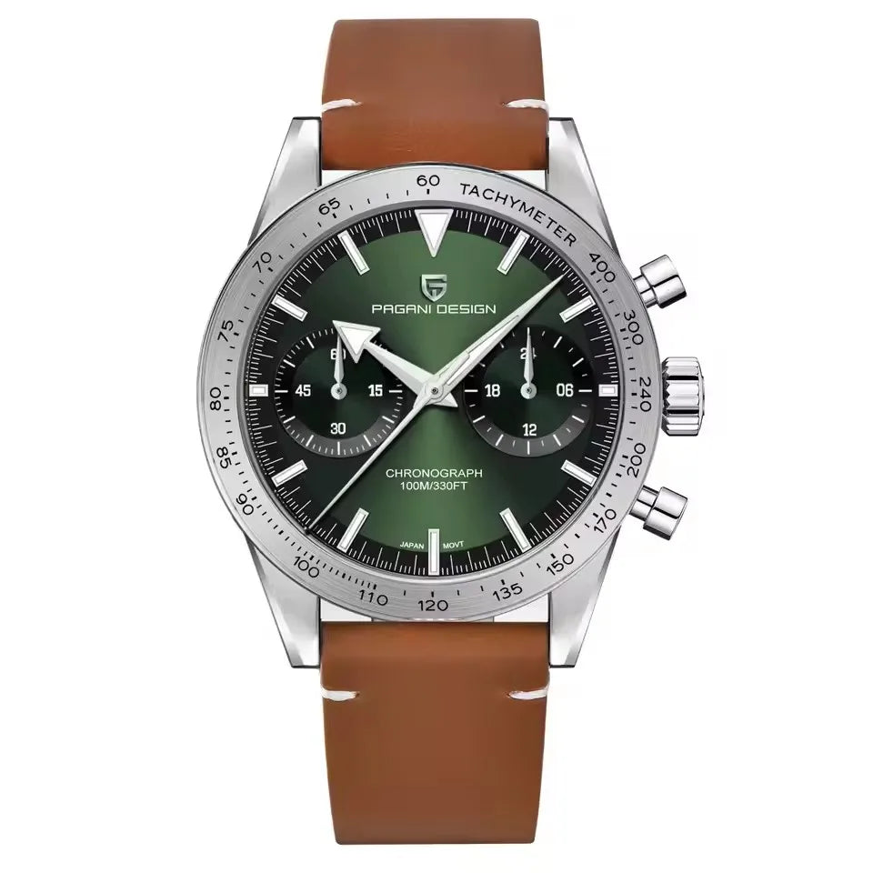 PAGANI DESIGN Retro Luxury Quartz Mens Watch Stainless Steel Chronograph
