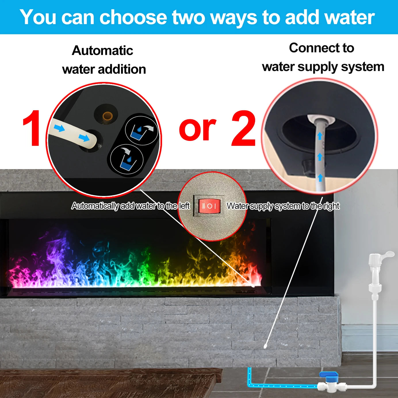 AFLYEVER Smart Water Vapor Fireplace 3D Flame Tuya App