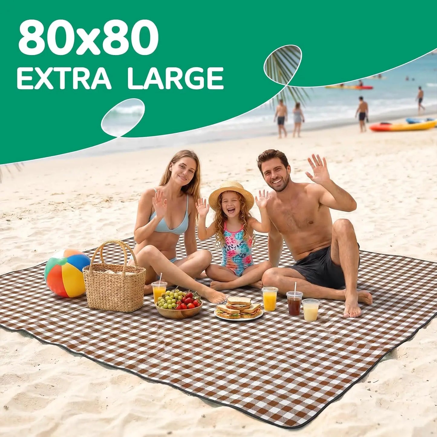 Waterproof Beach Blanket Picnic Mat Canvas Towel For Outdoor Trips