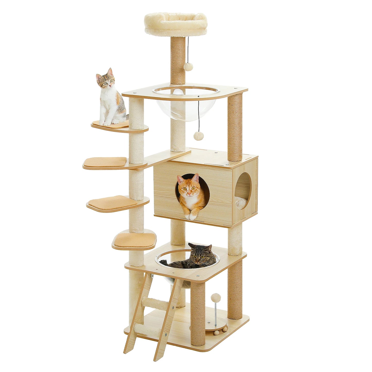 Multi Level Cat Tree Indoor Wood Tower With Scratching Posts