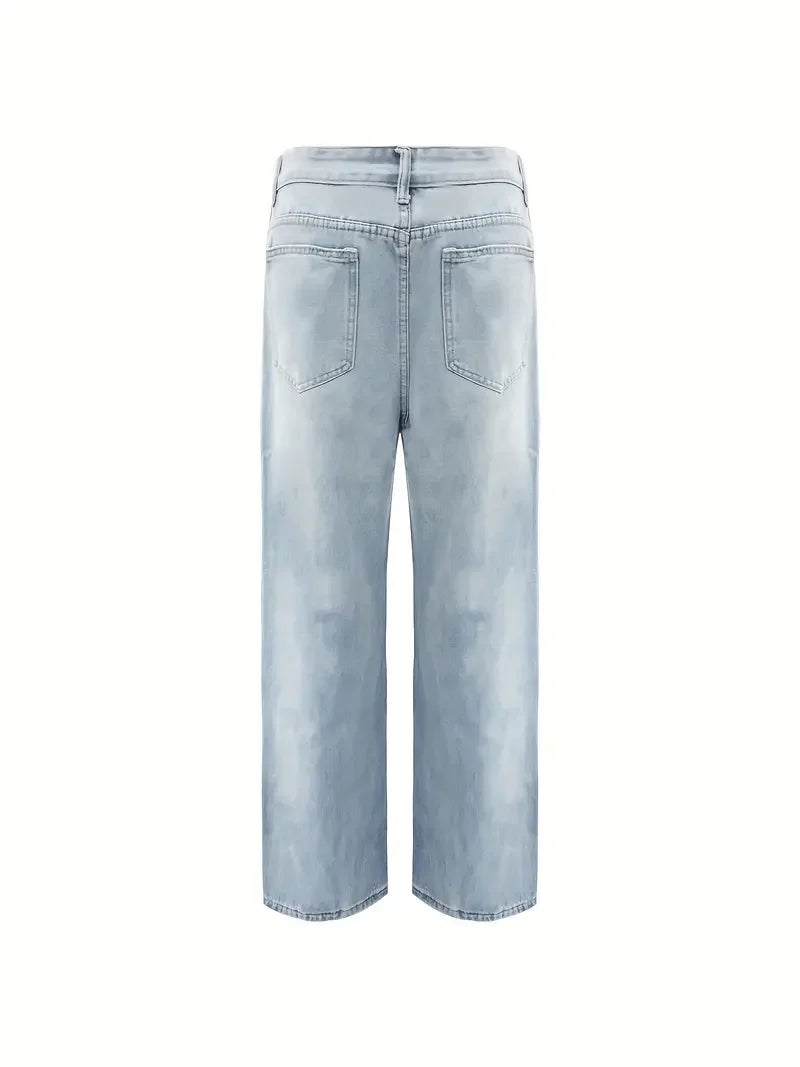 Men's Vintage Washed Loose Fit Jeans With Zipper Fly