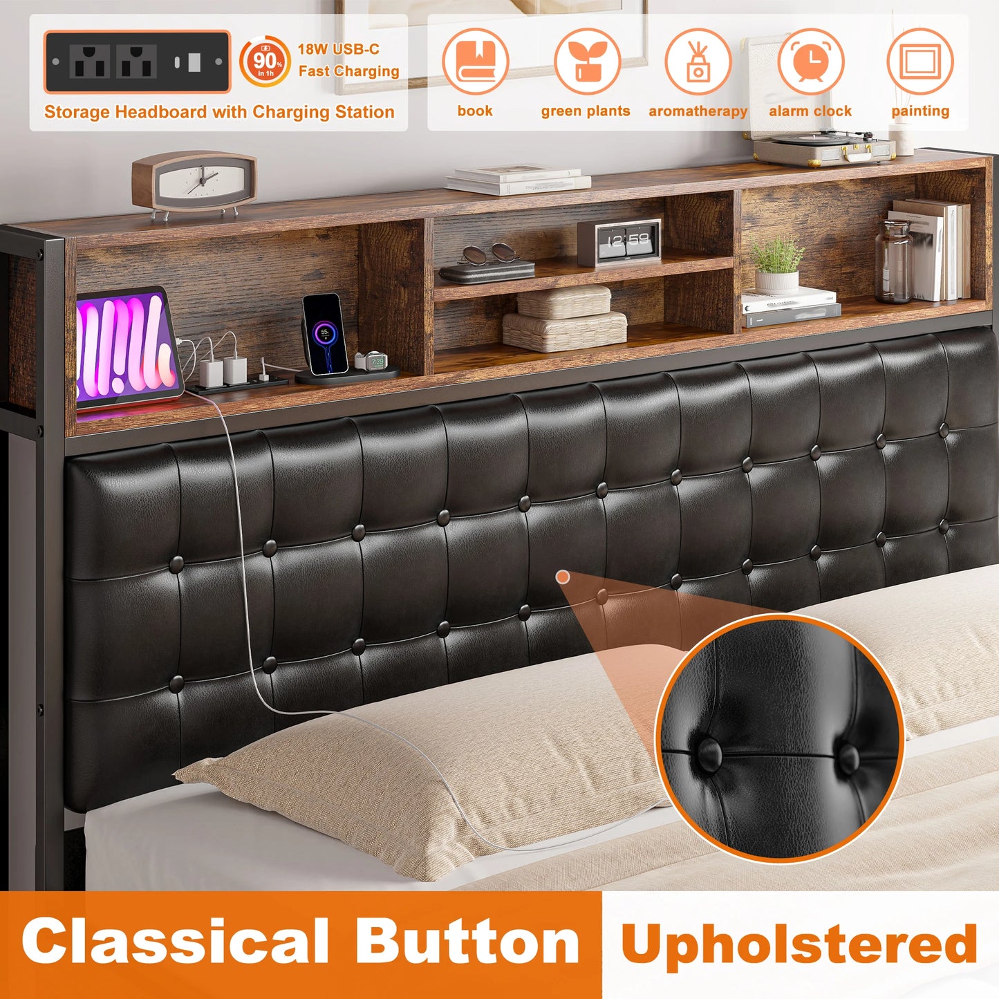 EnHomee Bed Frame With Charging Station And Storage Drawers