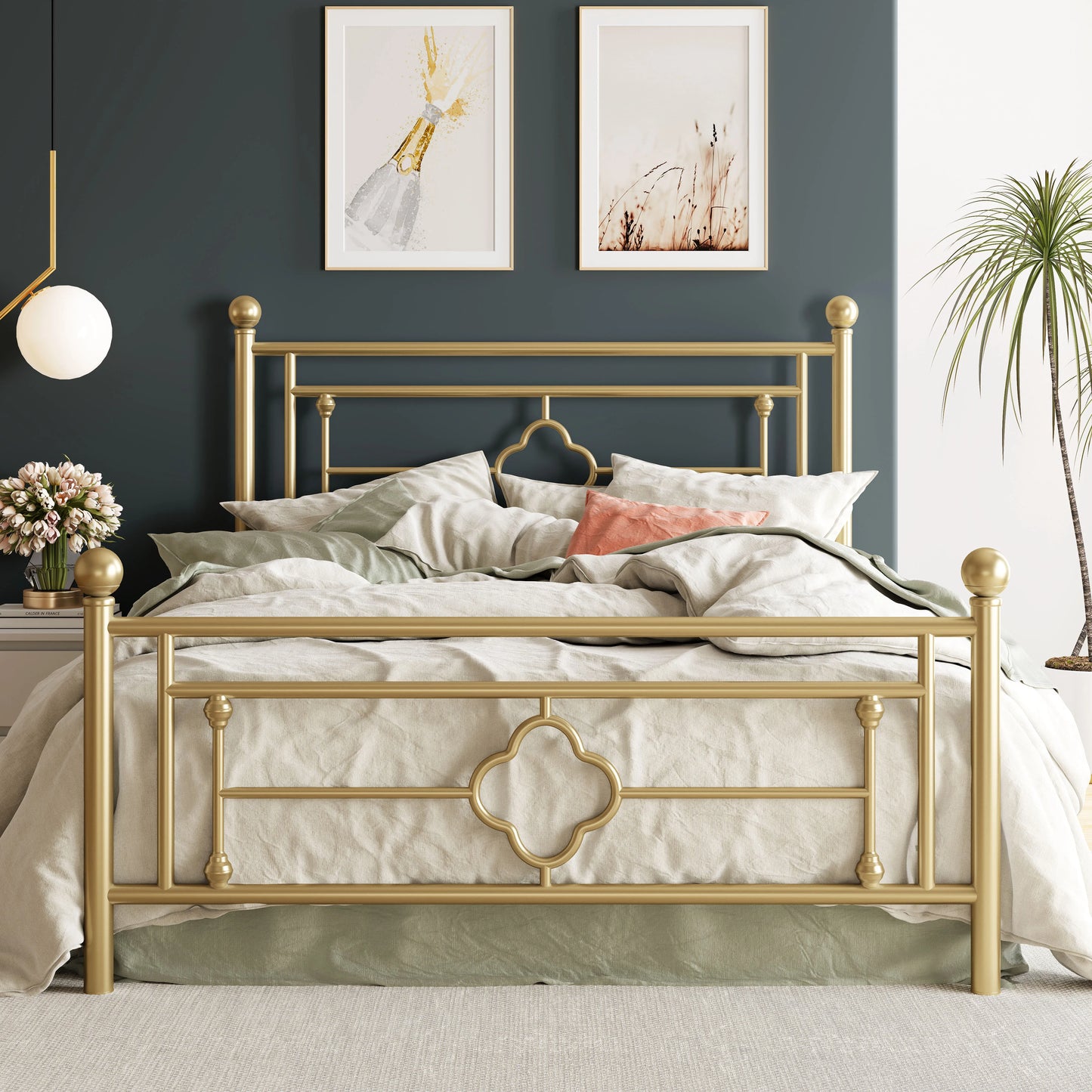 HOOMIC Vintage Victorian Metal Platform Bed Frame With Wrought Iron Headboard
