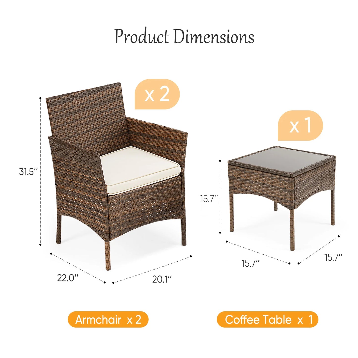 Outdoor Patio Furniture Set Wicker Rattan Chairs With Cushions Glass Table
