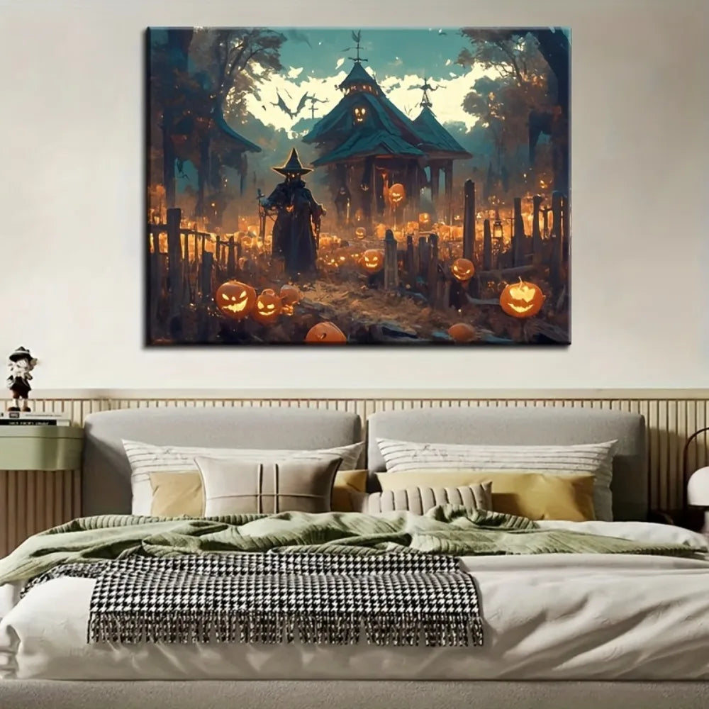 1.5 inch solid wood frame, scary Halloween ghost poster, spooky haunted house Halloween gift