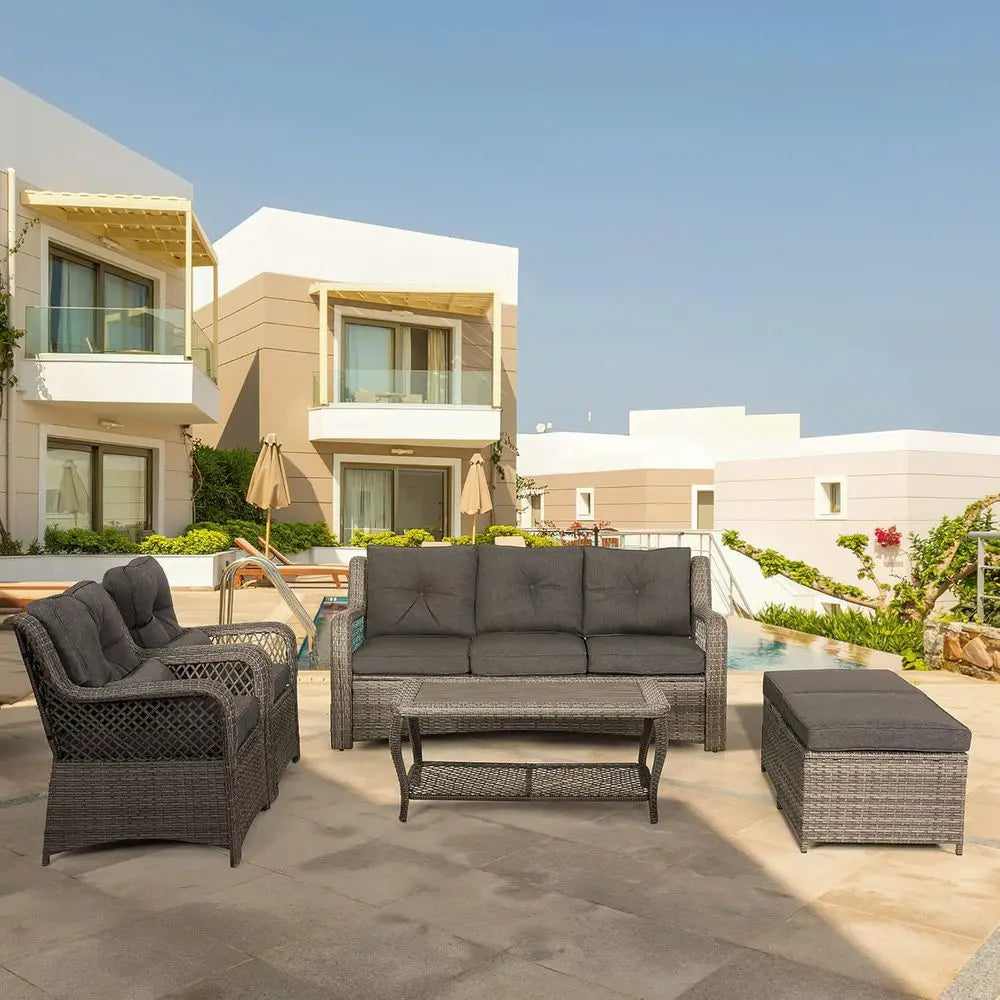 Wicker Outdoor Patio Furniture Set With Sectional Sofa And Table