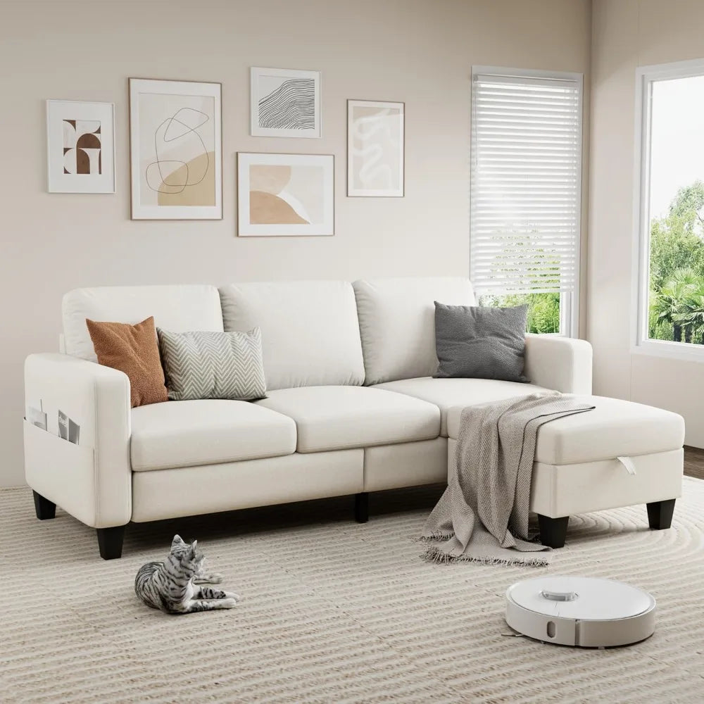 L-Shaped Sectional Sofa With Storage Ottoman For Living Room