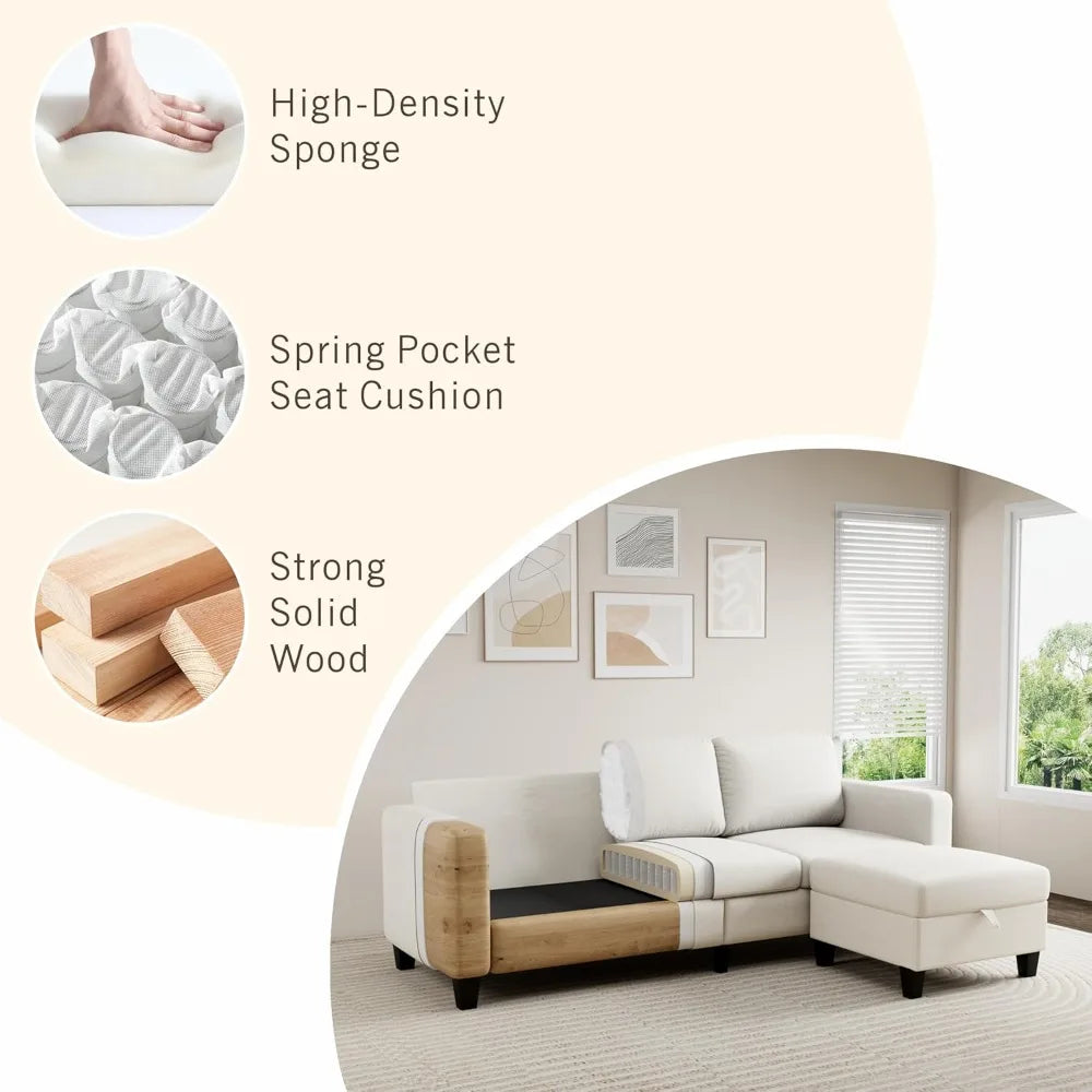 L-Shaped Sectional Sofa With Storage Ottoman For Living Room