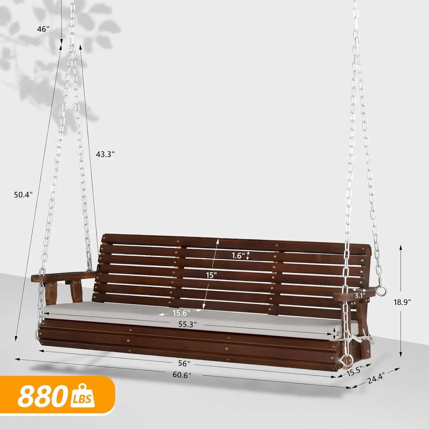 5 FT Outdoor Porch Swing with Frame, Patio Hanging Swing & Stand with Extra Cushions Heavy Duty 880 LBS for Yard,, Customized