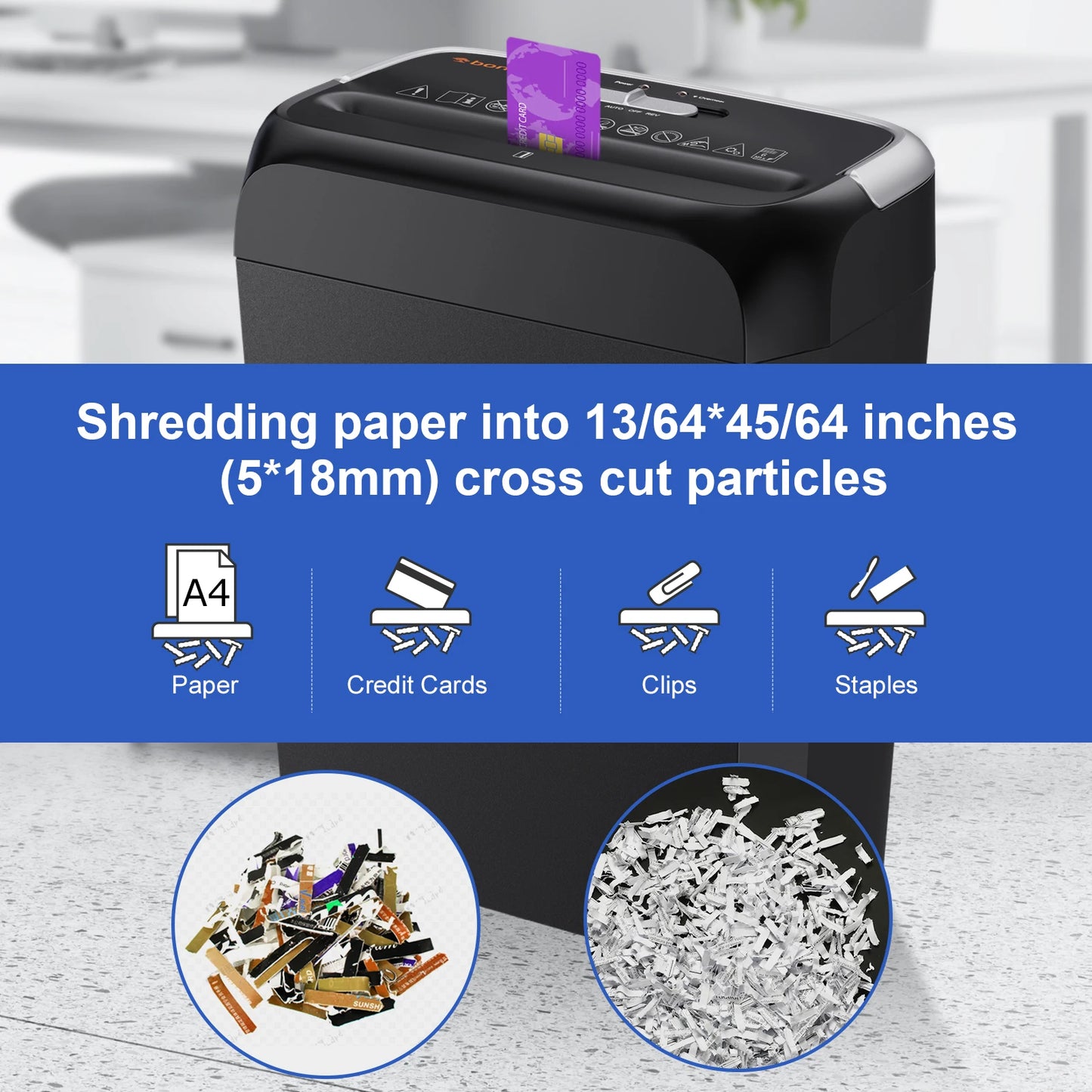 Bonsaii 6-Sheet Cross Cut Paper Shredder Home Office Use with Handle for Document,Mail,Staple,Clip-3.4 Gal Wastebasket
