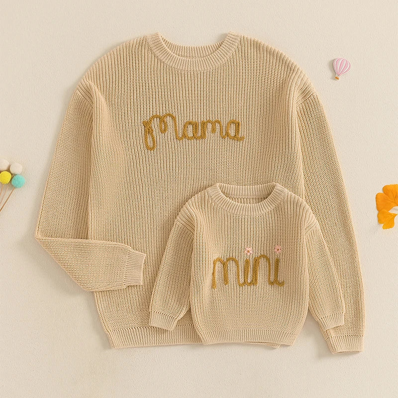 Lioraitiin Family Matching Sweaters Mommy and Me Embroidered Knitwear