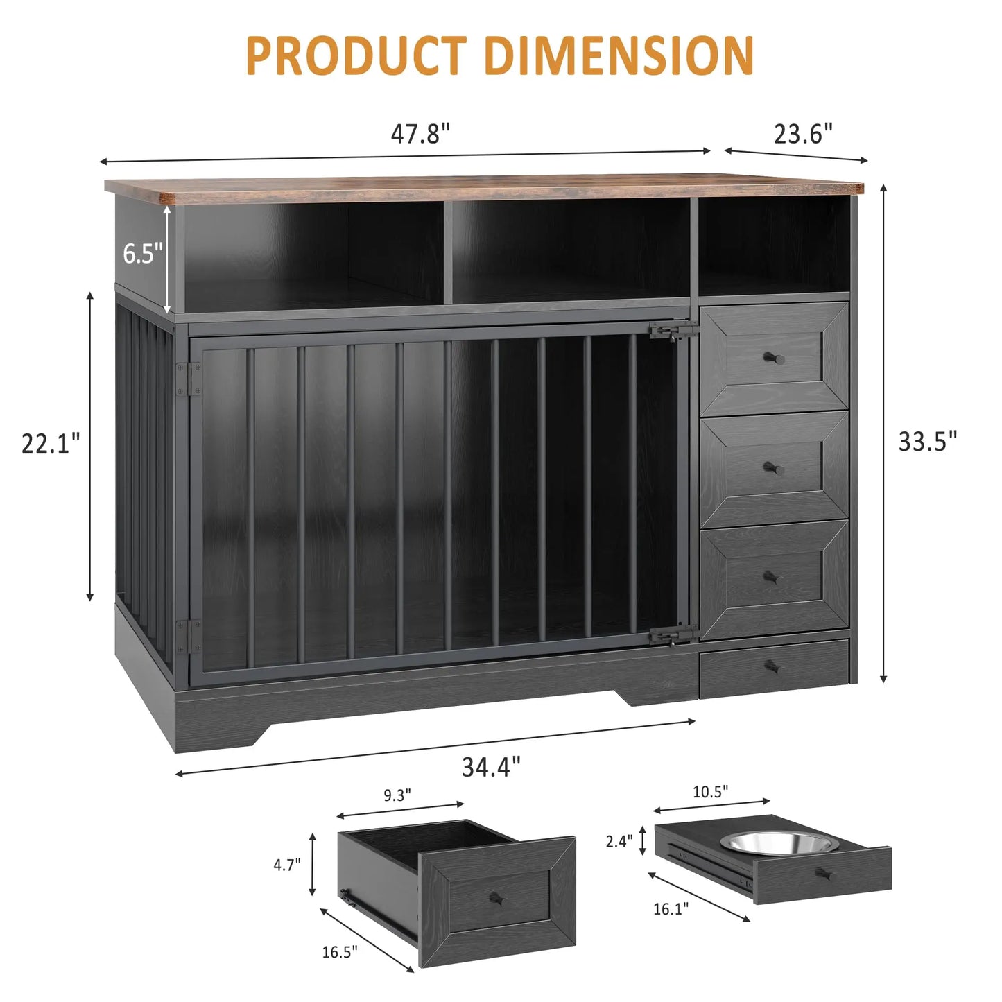 HiMISS Farmhouse Wooden Dog Crate With Six Storage Drawers Kennel End Table