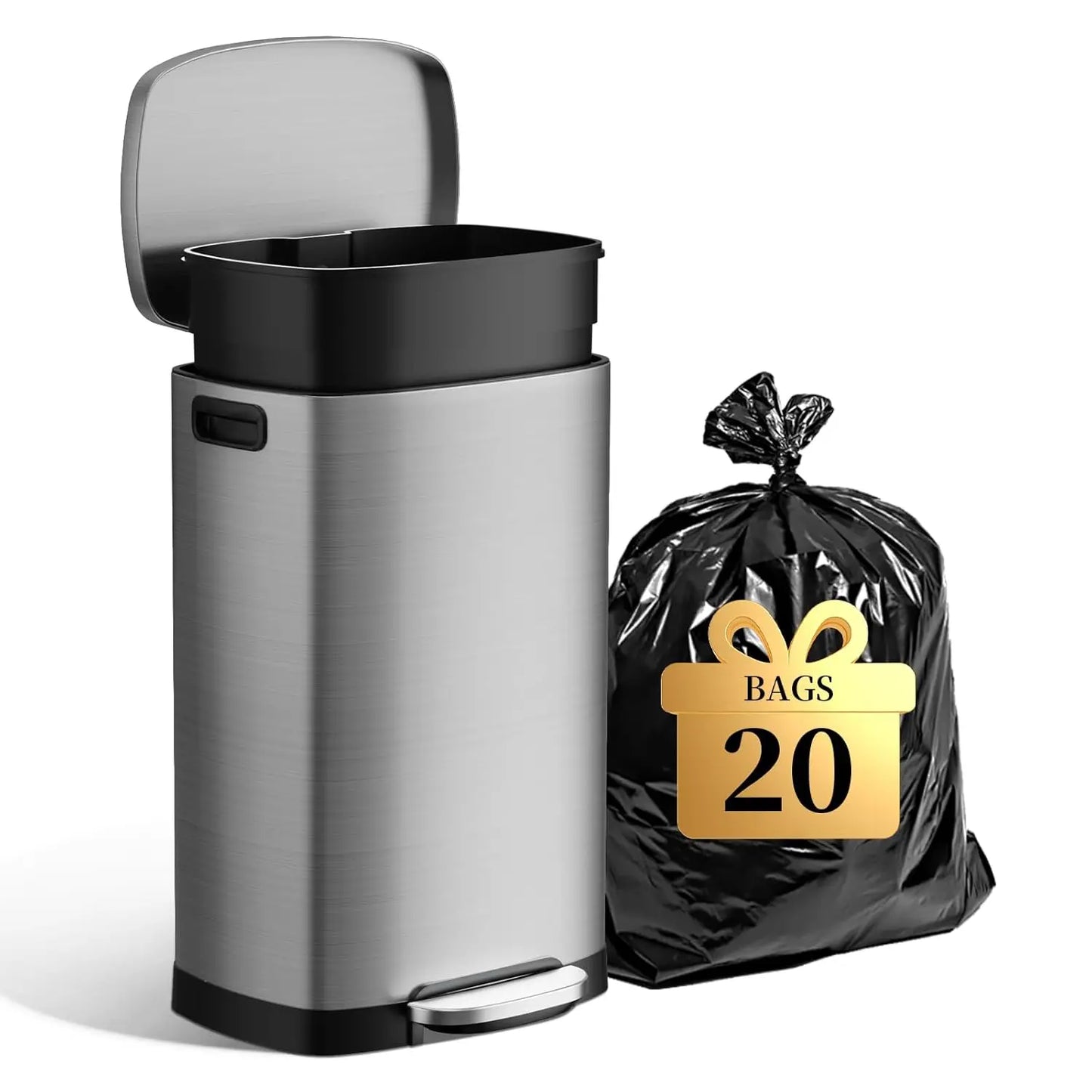 13 Gallon Trash Can with Lid, Trash Can with Removable Inner Bucket and Lid Soft Close, Pedal Rubbish Bin for Home Office