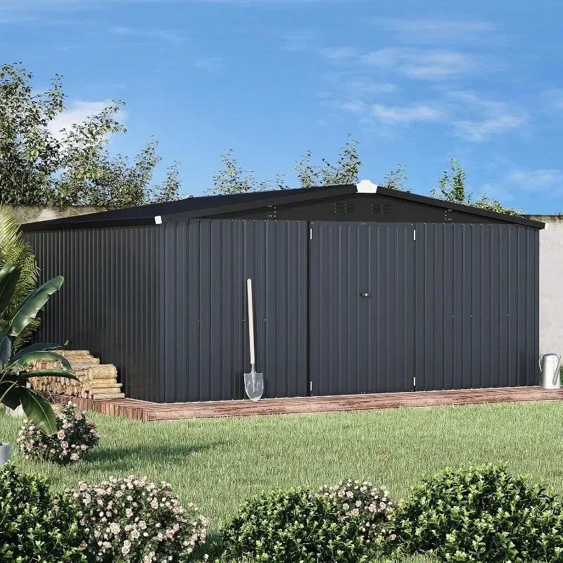 Outdoor Metal Storage Shed With Lockable Doors For Yard